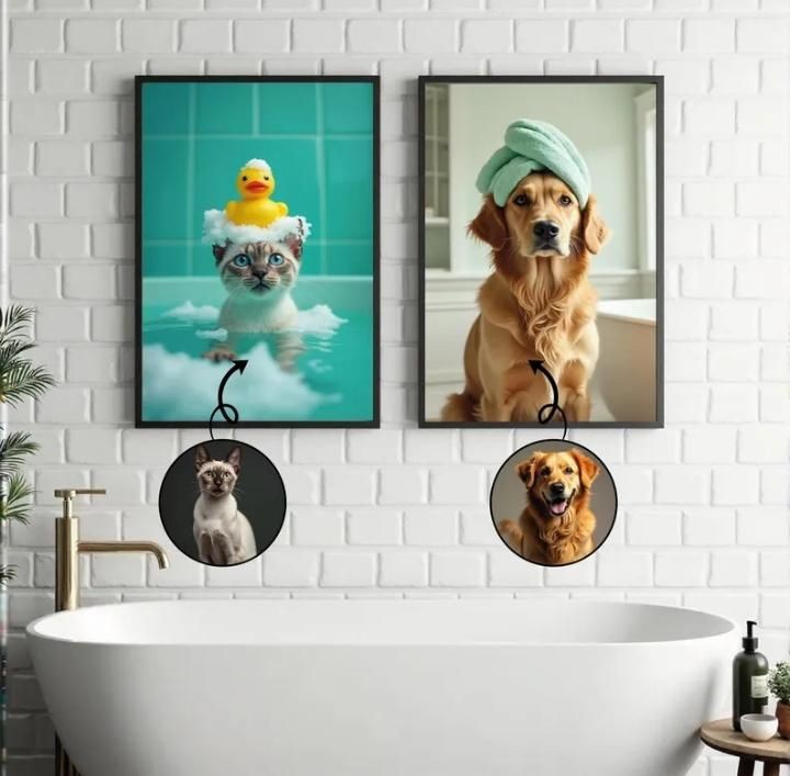 Funny Bathroom Pet Portrait